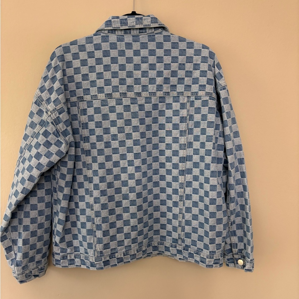Checkered Pattern Denim Jacket - image 3